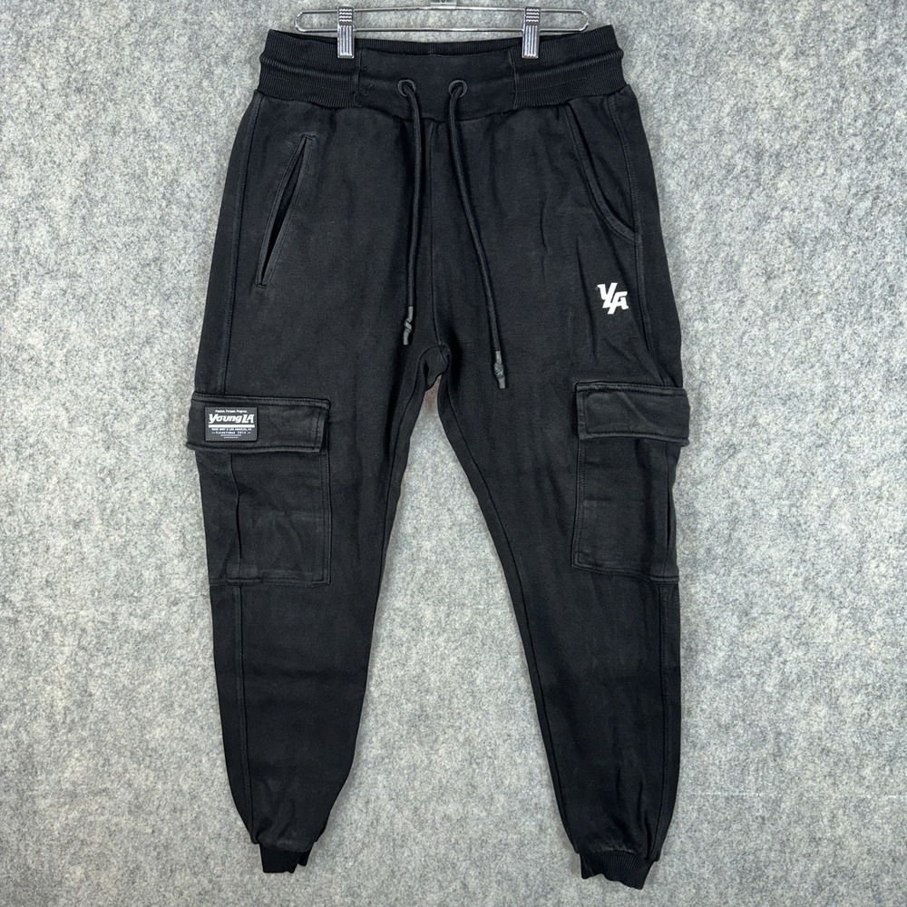 YoungLA Cargo Joggers Mens M Black Athletic Gym Streetwear Pants Minimalist 225